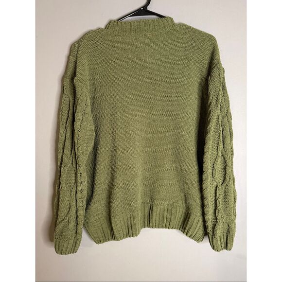 Time and Tru Women's Mixed Stitch Crewneck Green Sweater Size Small - Picture 3 of 5